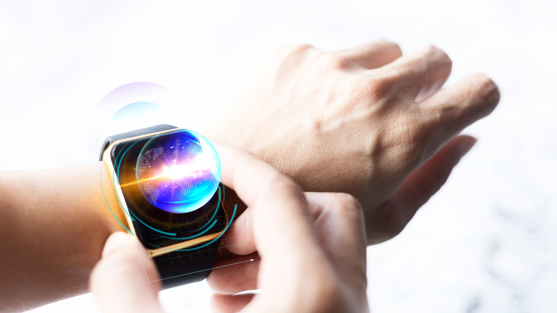 Smartwatch hologram mockup, interface for time digital online device mockup technology. VR interface futuristic technology